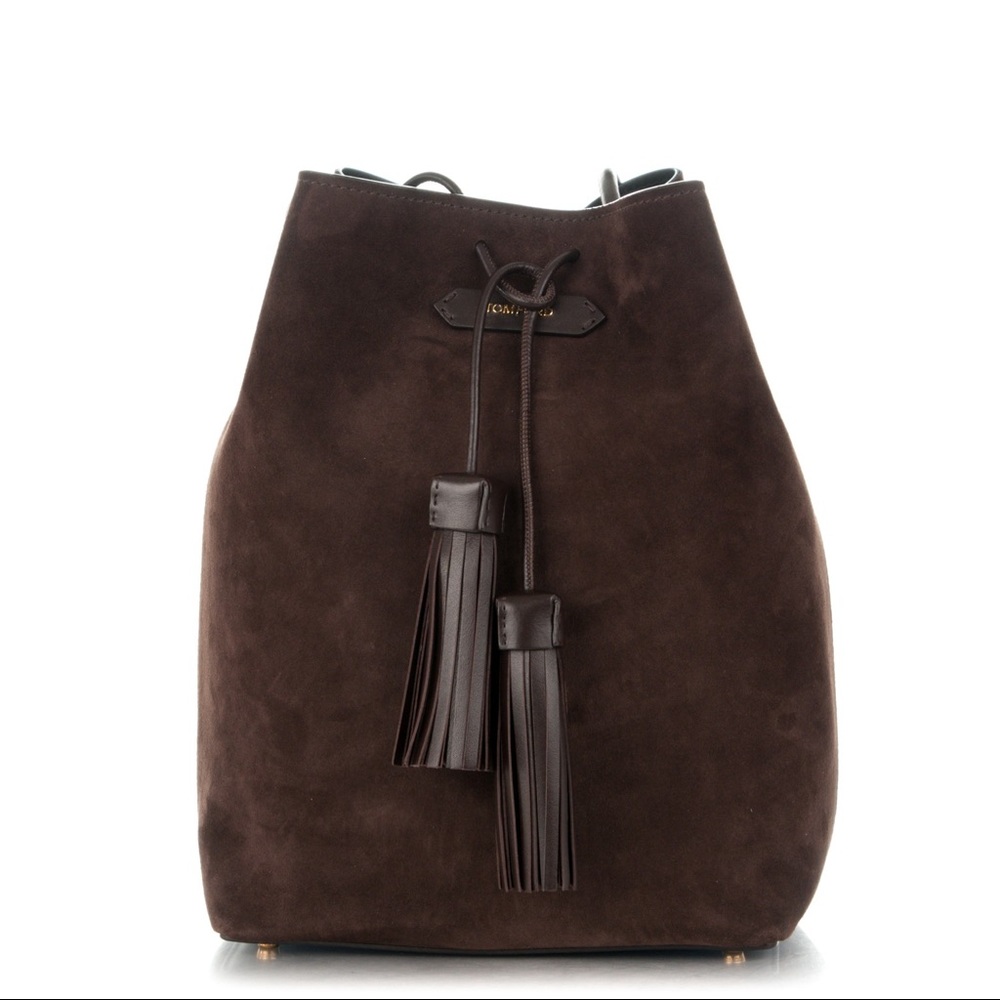 Tom Ford Chocolate Suede Drawstring Bag